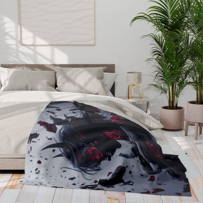 Arctic Fleece Blanket - Dark Fantasy Demon Woman with Red Roses Plush Throw