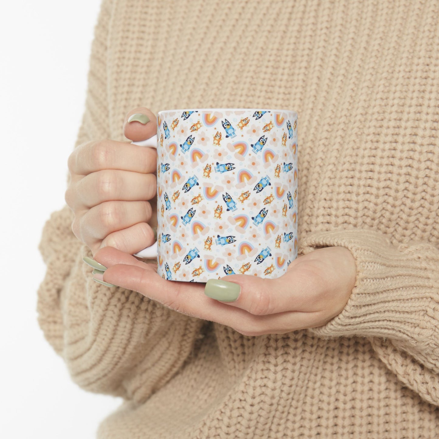 Bluey and Bingo Rainbow Pattern Ceramic Mug