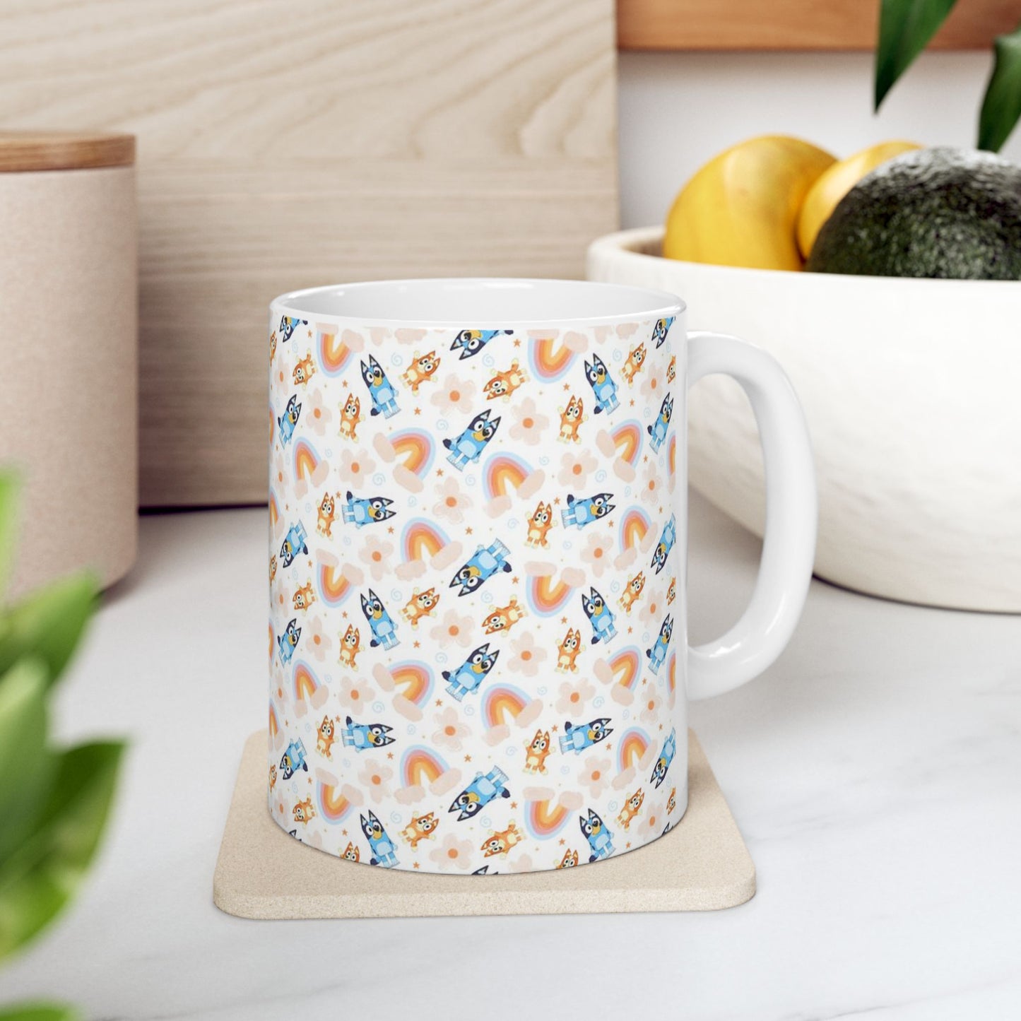Bluey and Bingo Rainbow Pattern Ceramic Mug