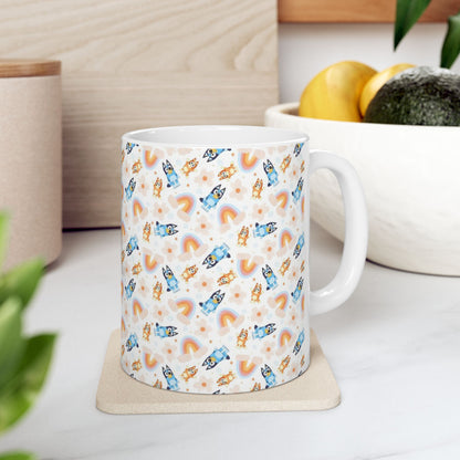 Bluey and Bingo Rainbow Pattern Ceramic Mug