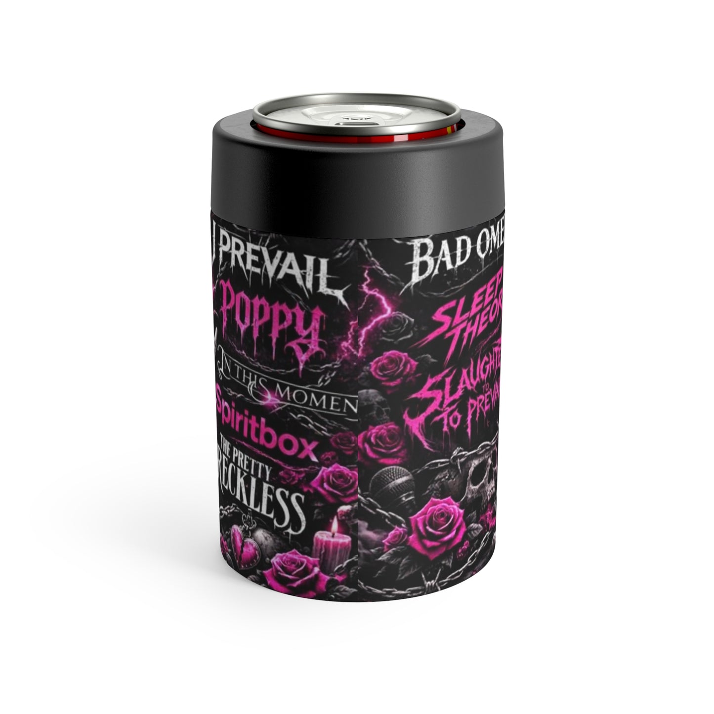 Can Holder - 'Metal Mama' Gothic Rock Can Cooler with Skull & Roses Design