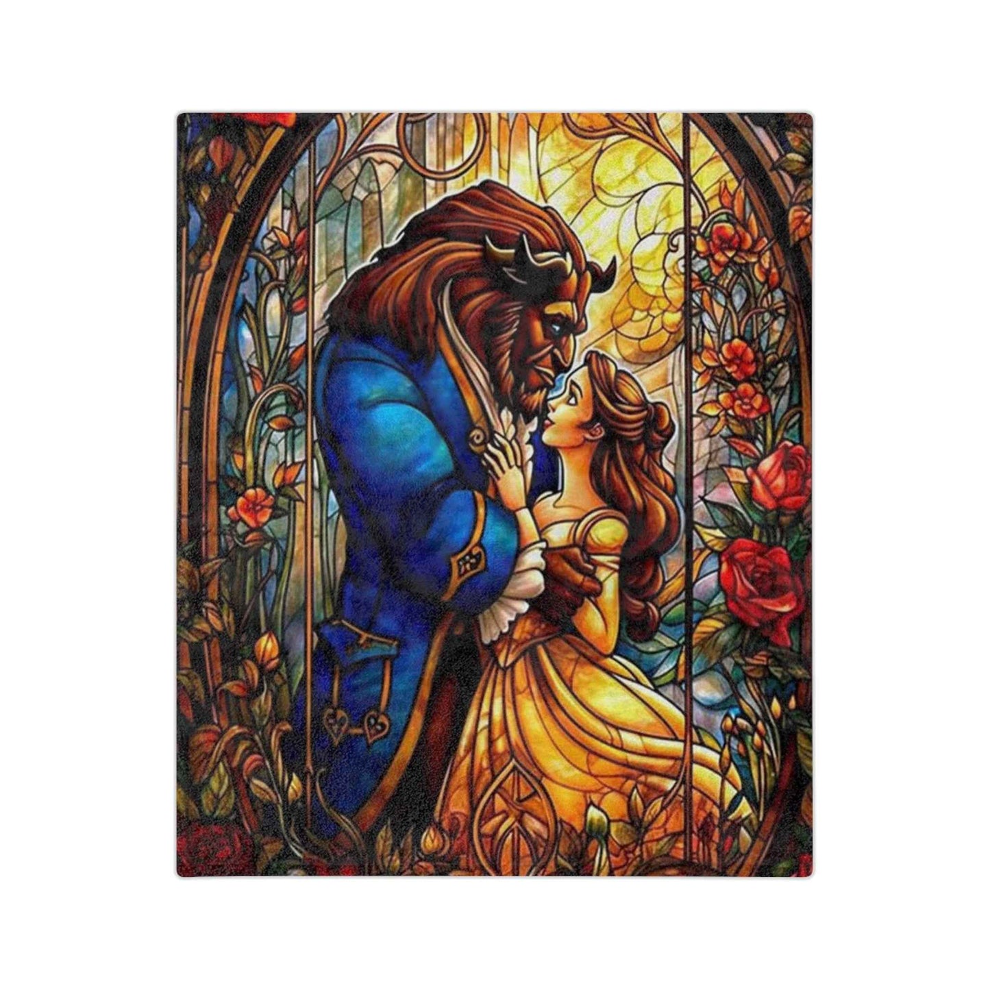 Beauty and the Beast Staind Glass Window - Velveteen Minky Blanket