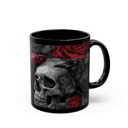 Gothic Skull & Red Snake Black Mug – Dark Rose Raven Coffee Cup