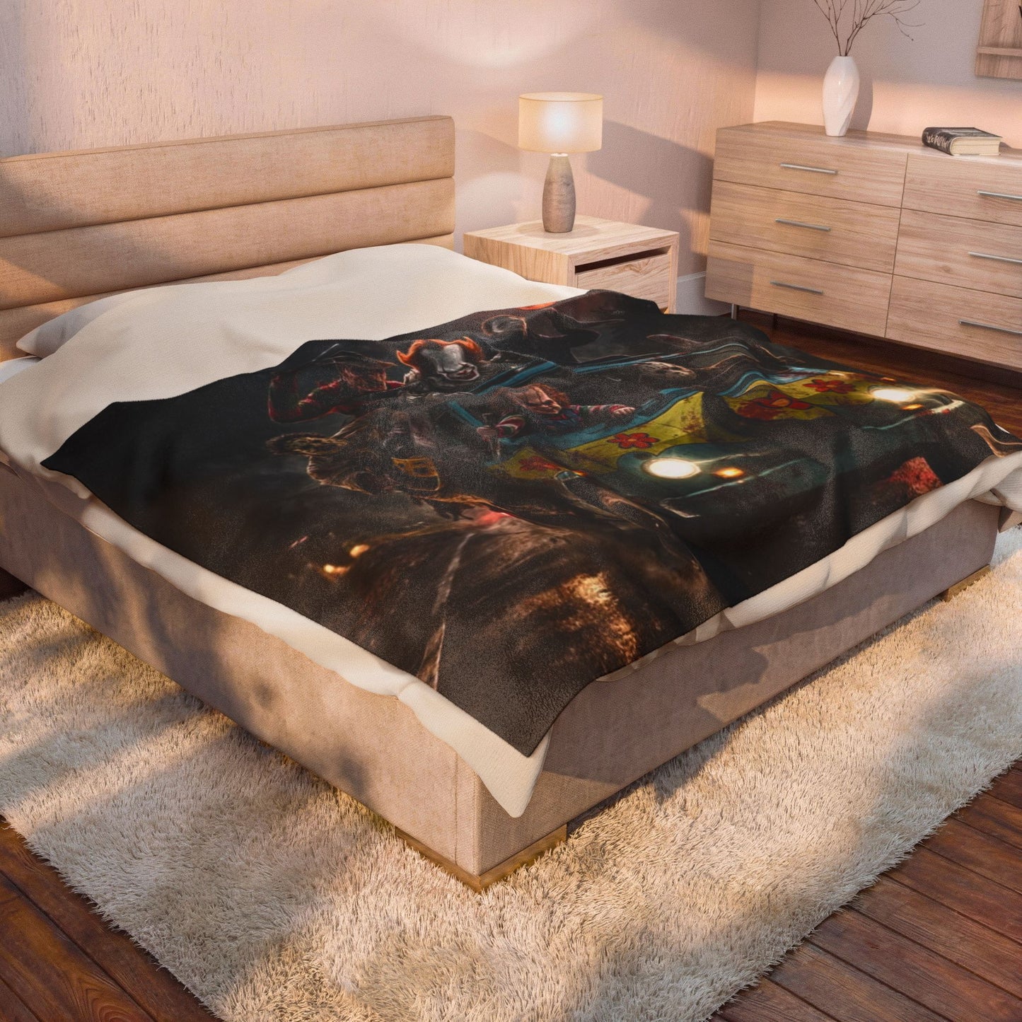 Retro Horror Van Scene Throw - Velveteen Plush Blanket