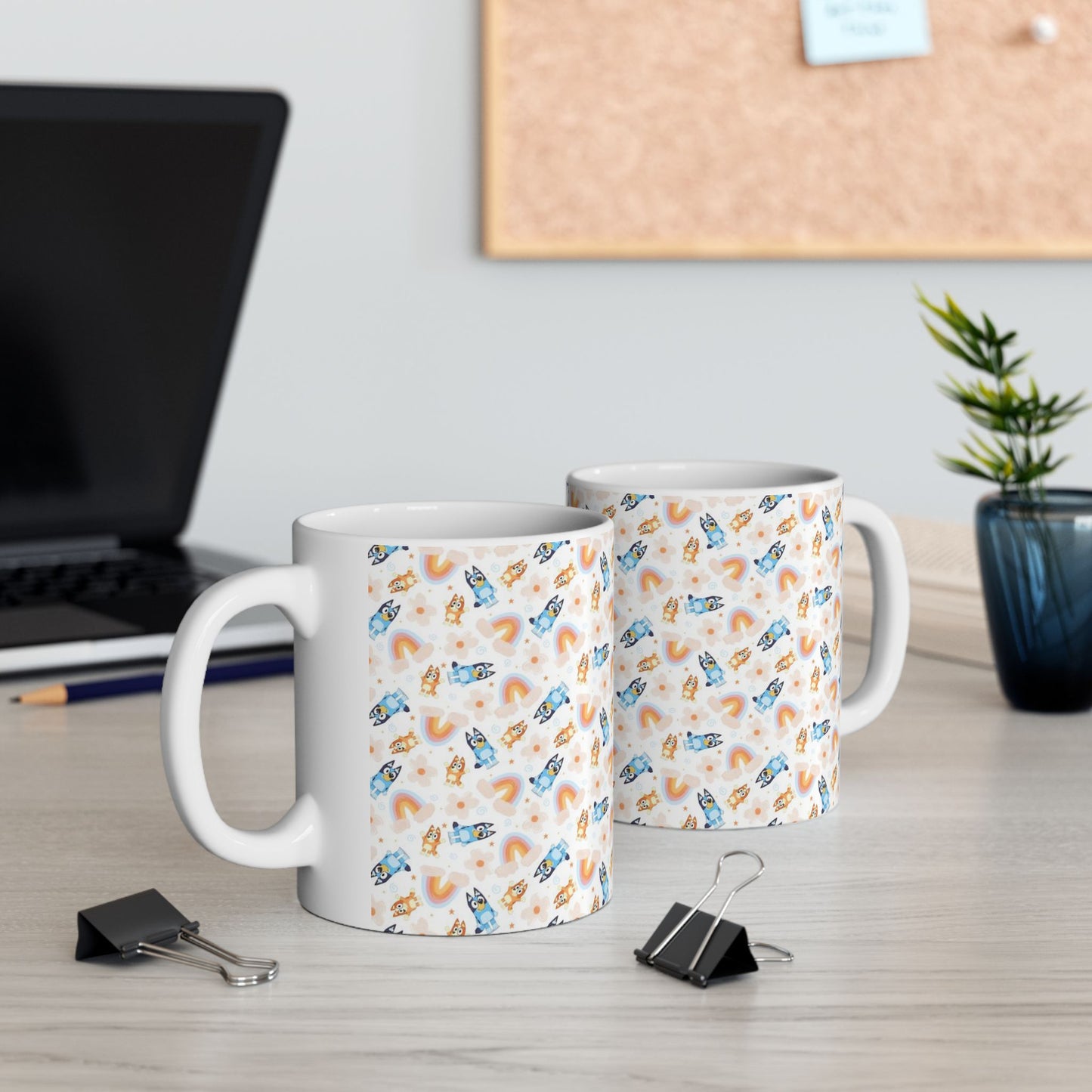 Bluey and Bingo Rainbow Pattern Ceramic Mug