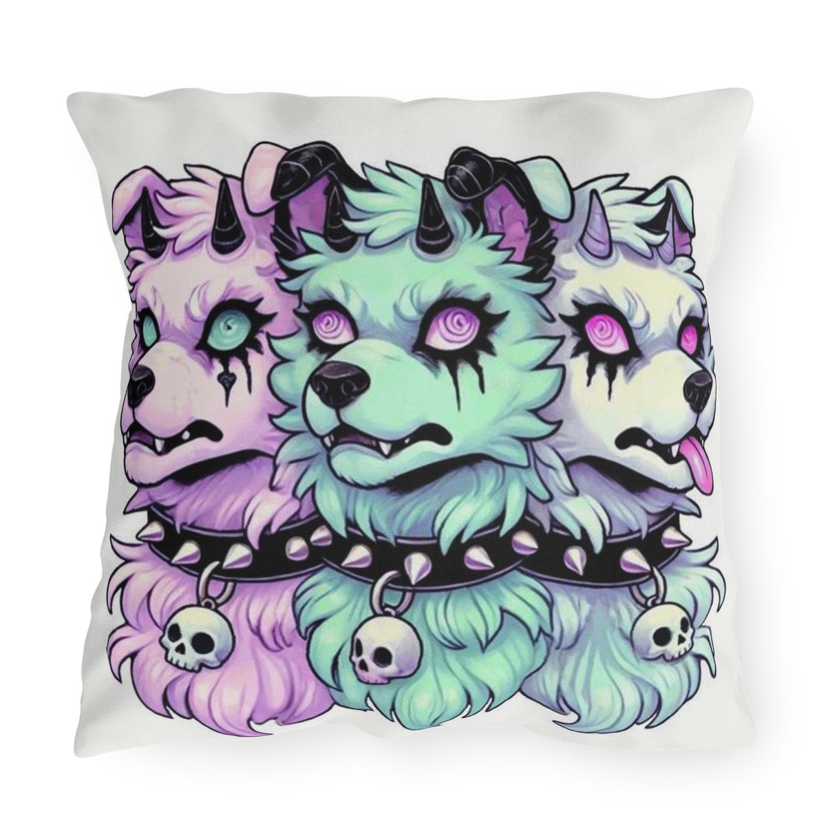 Pastel Goth Cerberus Cushion Cover – Spooky Three-Headed Dog Throw Pillow