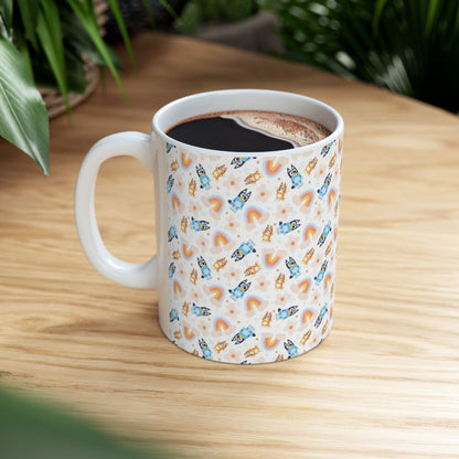 Bluey and Bingo Rainbow Pattern Ceramic Mug