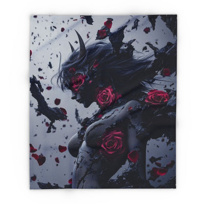 Arctic Fleece Blanket - Dark Fantasy Demon Woman with Red Roses Plush Throw