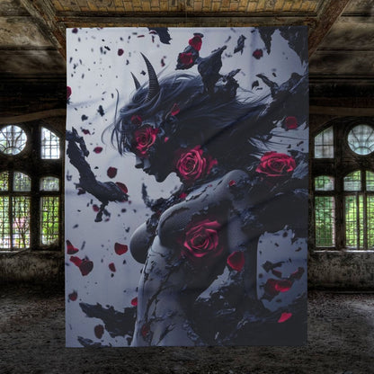 Manta Polar Ártica - Mujer Demonio de Fantasía Oscura con Rosas Rojas, Manta de Peluche