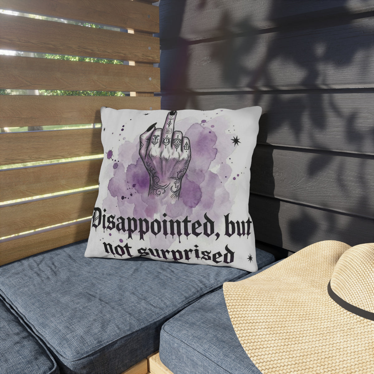 Outdoor Pillow — "Disappointed, But Not Surprised" Gothic Middle Finger Accent Pillow