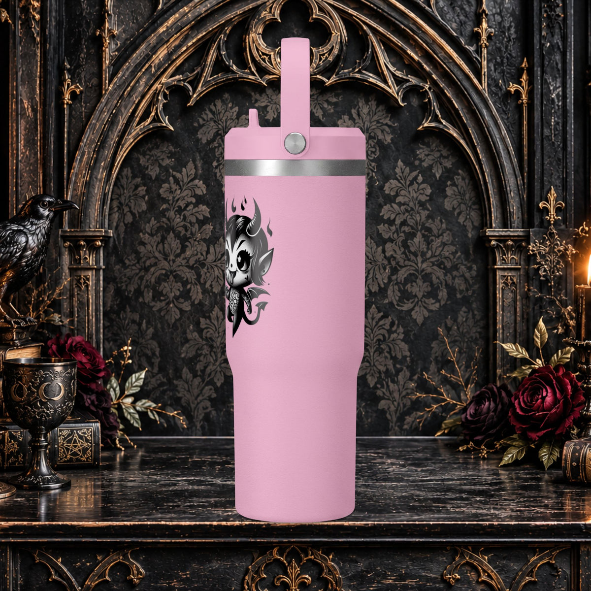 Gothic Cute Devil Couple Insulated Travel Mug