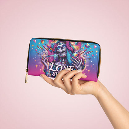 Love Sucks Skeleton Zipper Wallet — Gothic Rainbow Skull Wallet