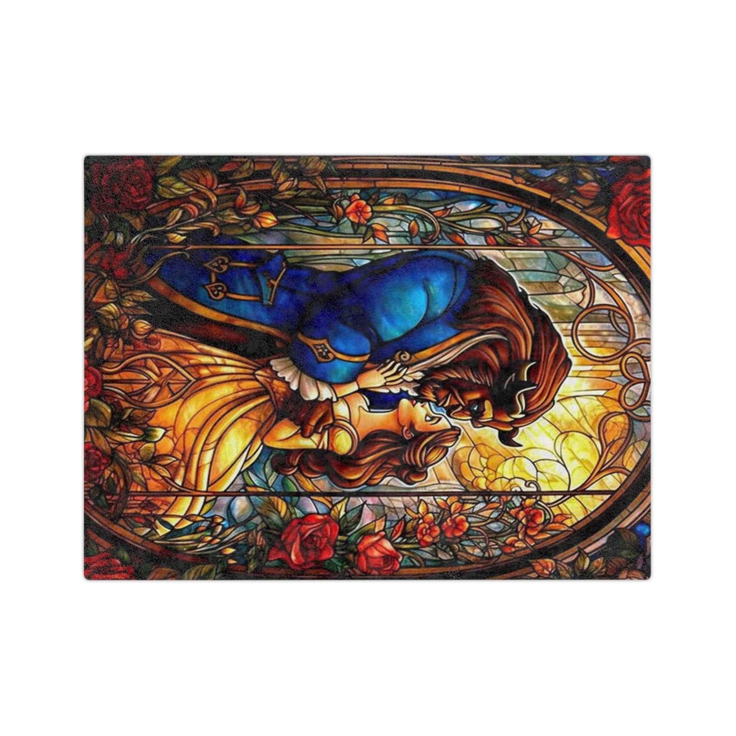 Beauty and the Beast Staind Glass Window - Velveteen Minky Blanket