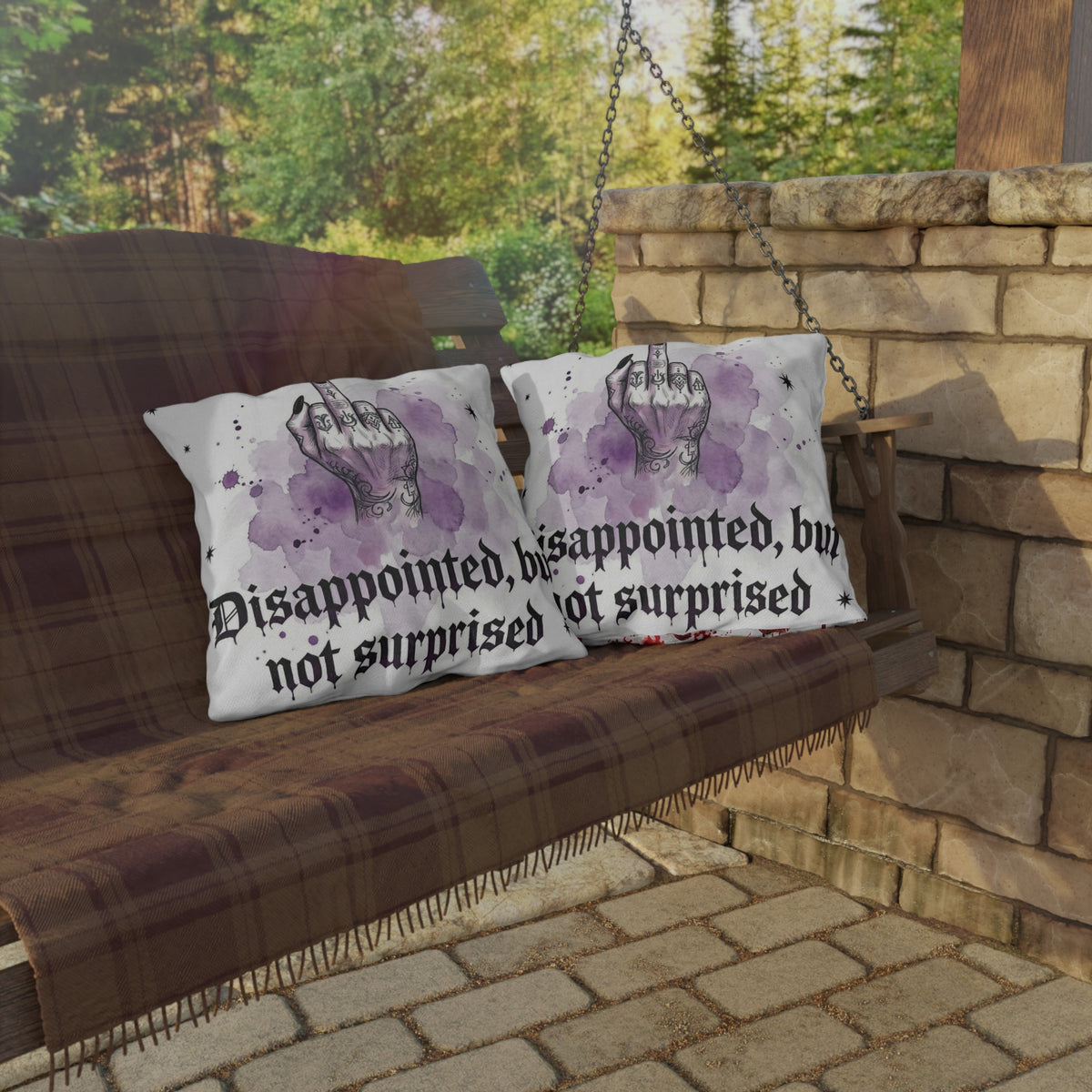 Outdoor Pillow — "Disappointed, But Not Surprised" Gothic Middle Finger Accent Pillow