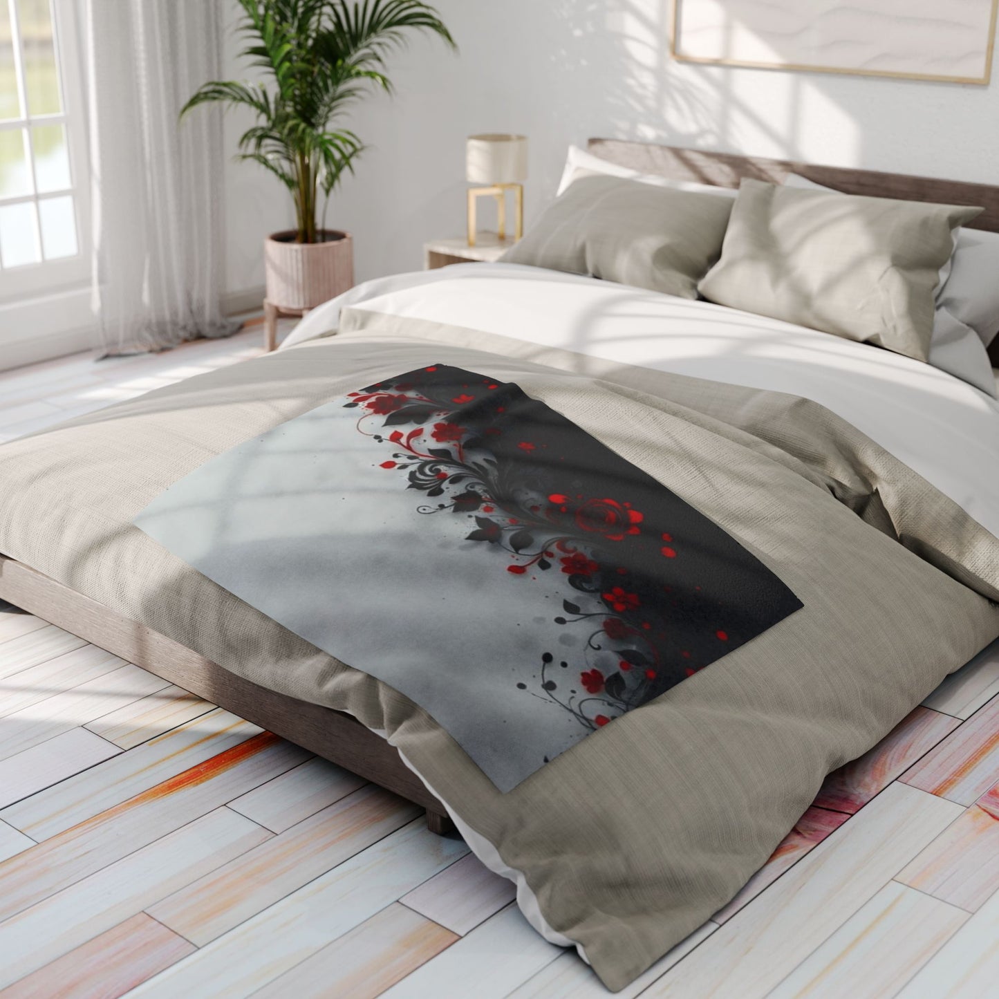 Arctic Fleece Blanket - Gothic Red Rose Floral Throw