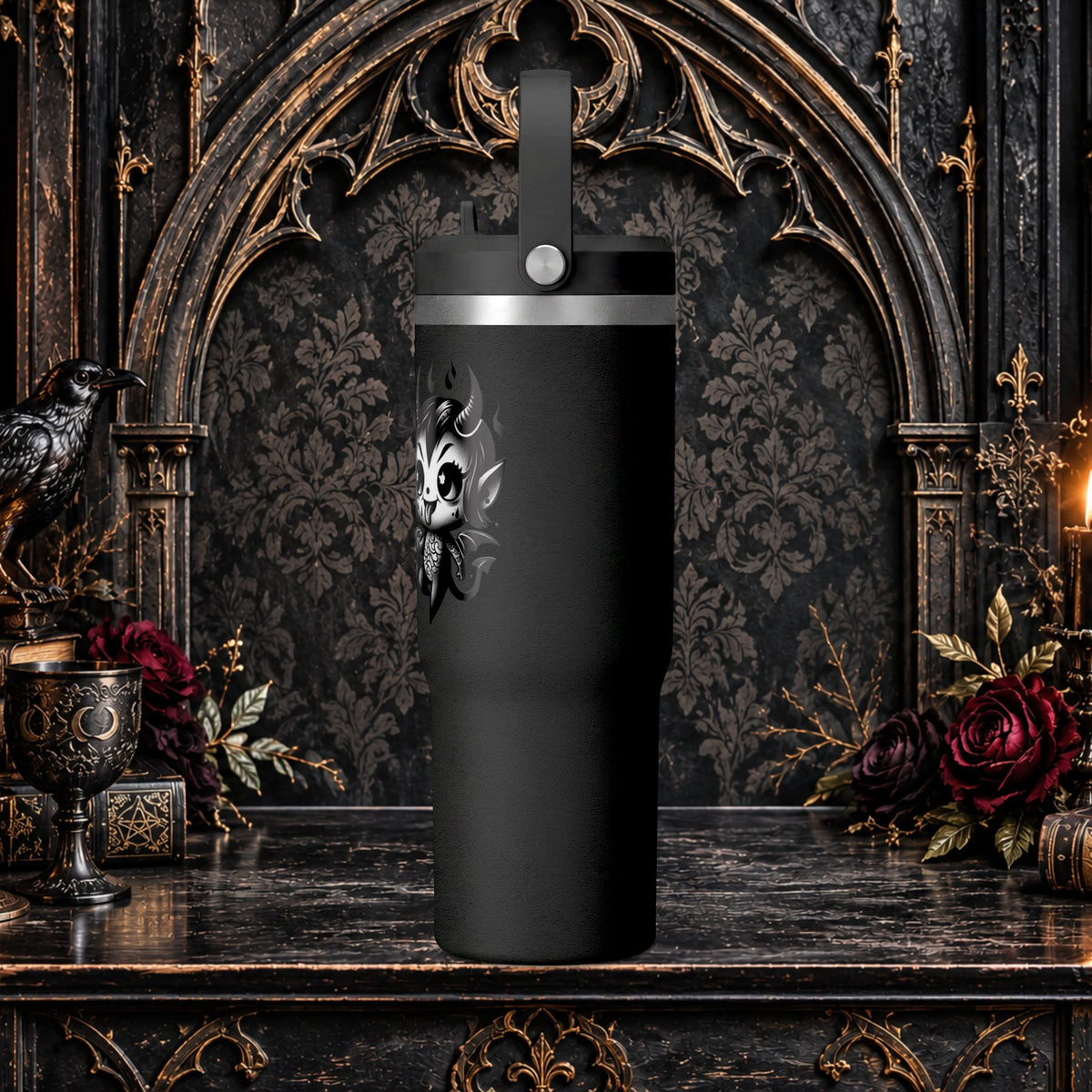 Gothic Cute Devil Couple Insulated Travel Mug