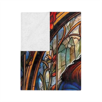 Beauty and the Beast Staind Glass Window - Velveteen Minky Blanket