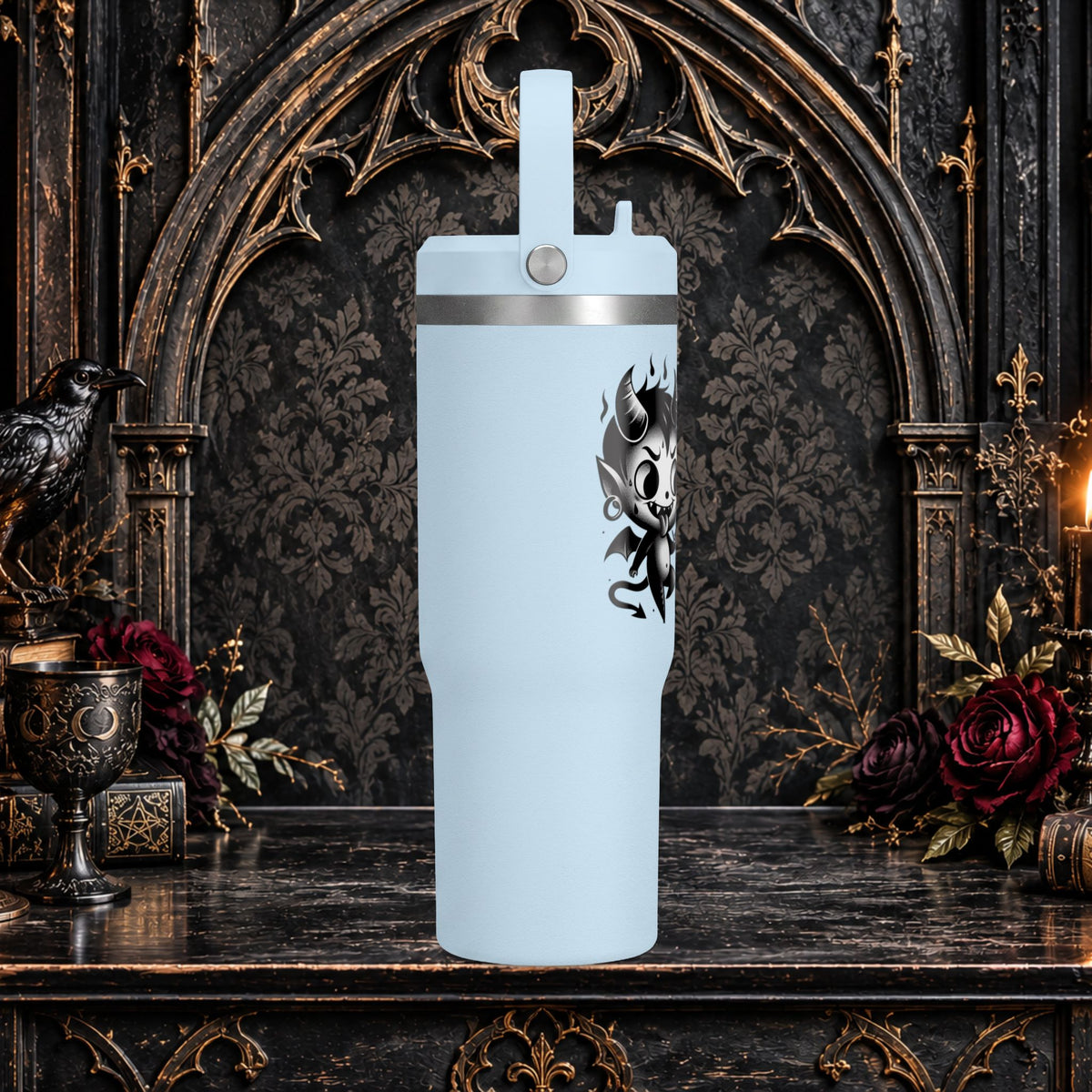 Gothic Cute Devil Couple Insulated Travel Mug