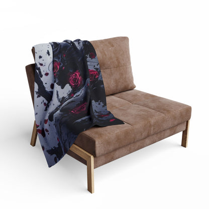 Arctic Fleece Blanket - Dark Fantasy Demon Woman with Red Roses Plush Throw