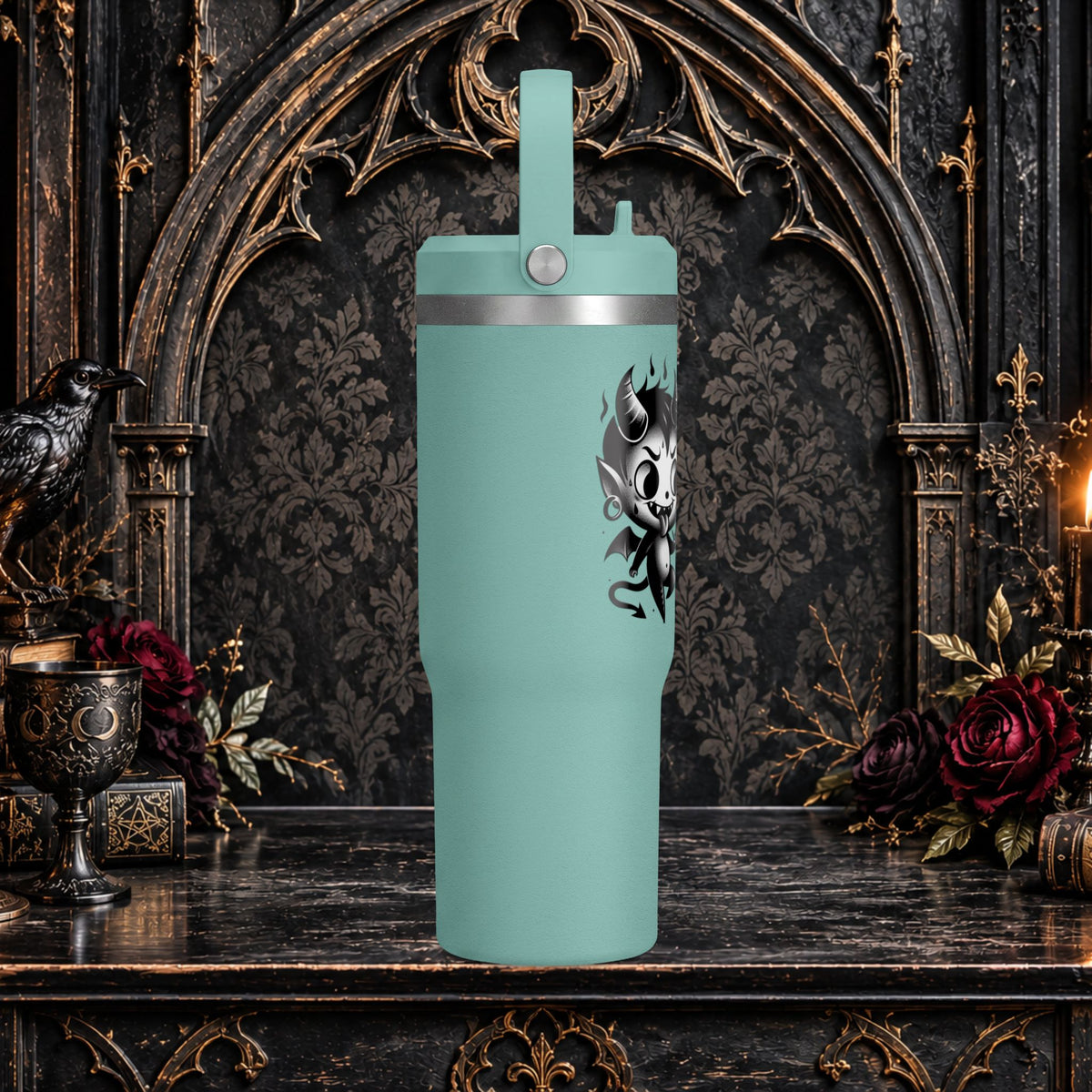 Gothic Cute Devil Couple Insulated Travel Mug