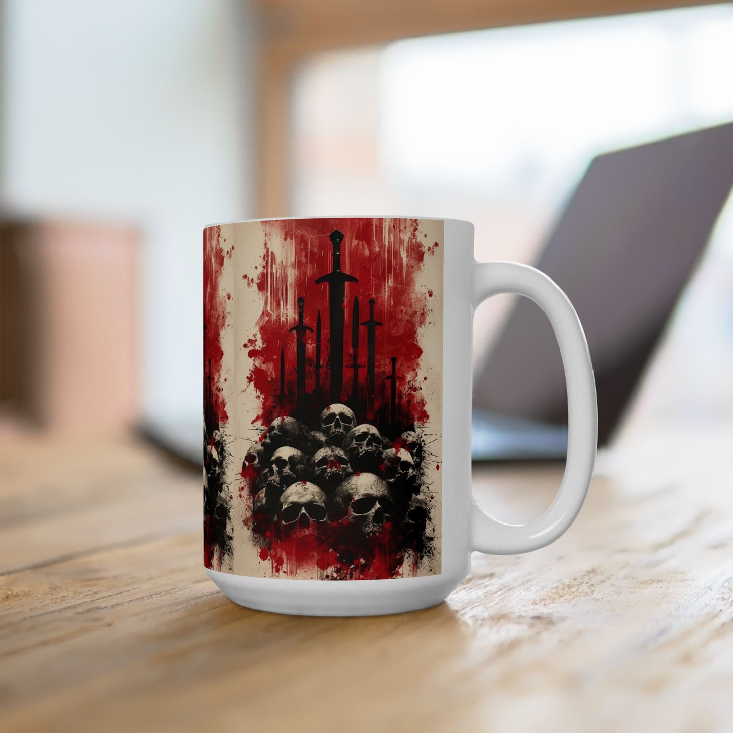 Skulls & Swords Gothic Ceramic Mug — Dark Fantasy 11/15oz
