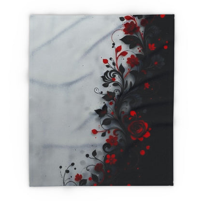 Arctic Fleece Blanket - Gothic Red Rose Floral Throw
