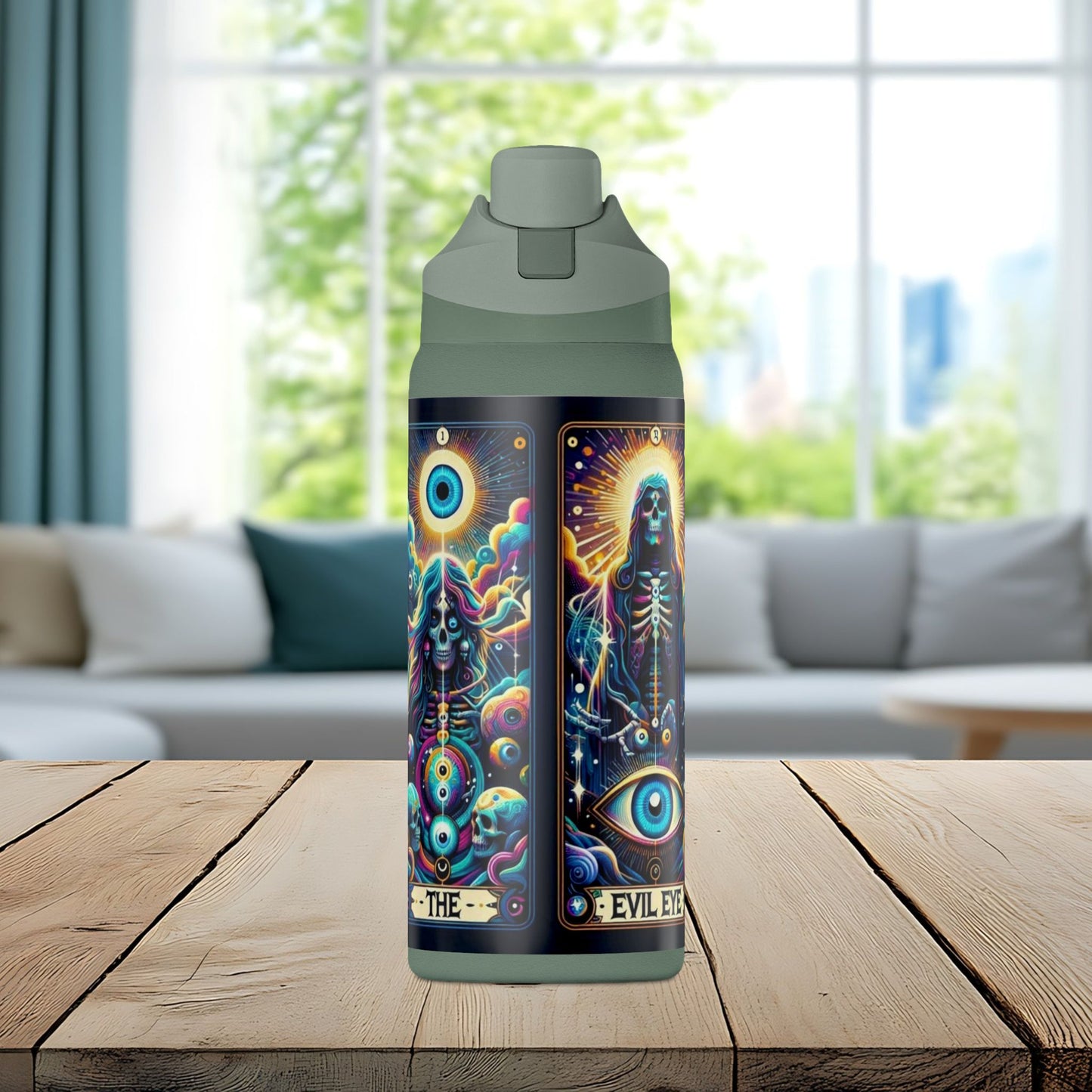 The Evil Eye Tarot Tumbler – Mystical Skeleton 32oz Insulated Water Bottle