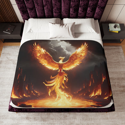 Phoenix Flame Sherpa Blanket — Fiery Mythical Bird Throw for Cozy Home & Gift