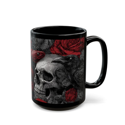 Gothic Skull & Red Snake Black Mug – Dark Rose Raven Coffee Cup