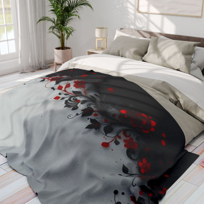 Arctic Fleece Blanket - Gothic Red Rose Floral Throw