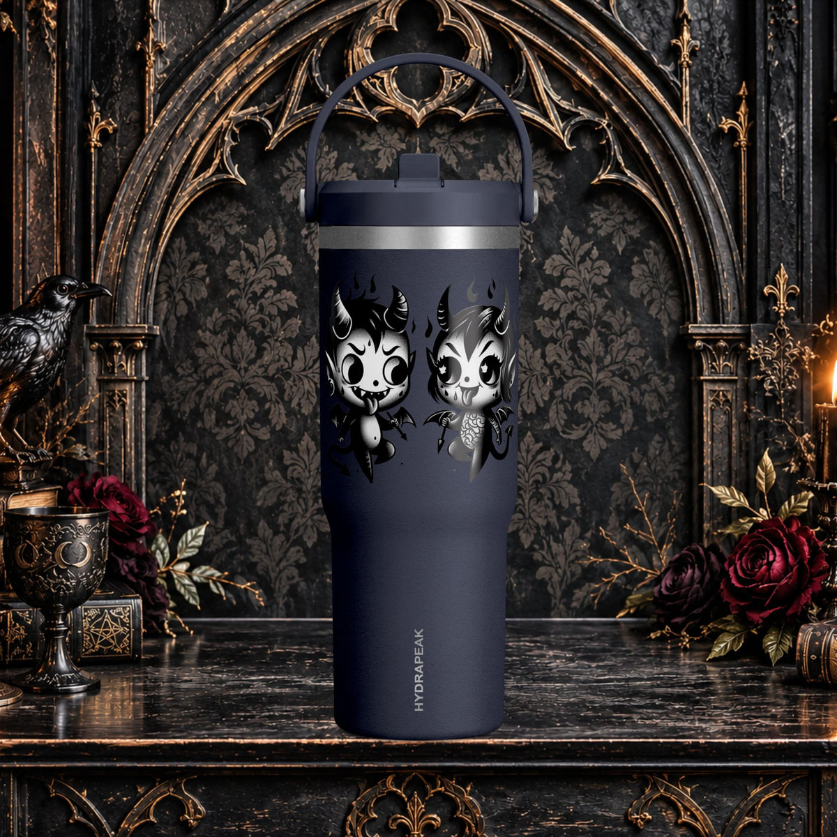 Gothic Cute Devil Couple Insulated Travel Mug