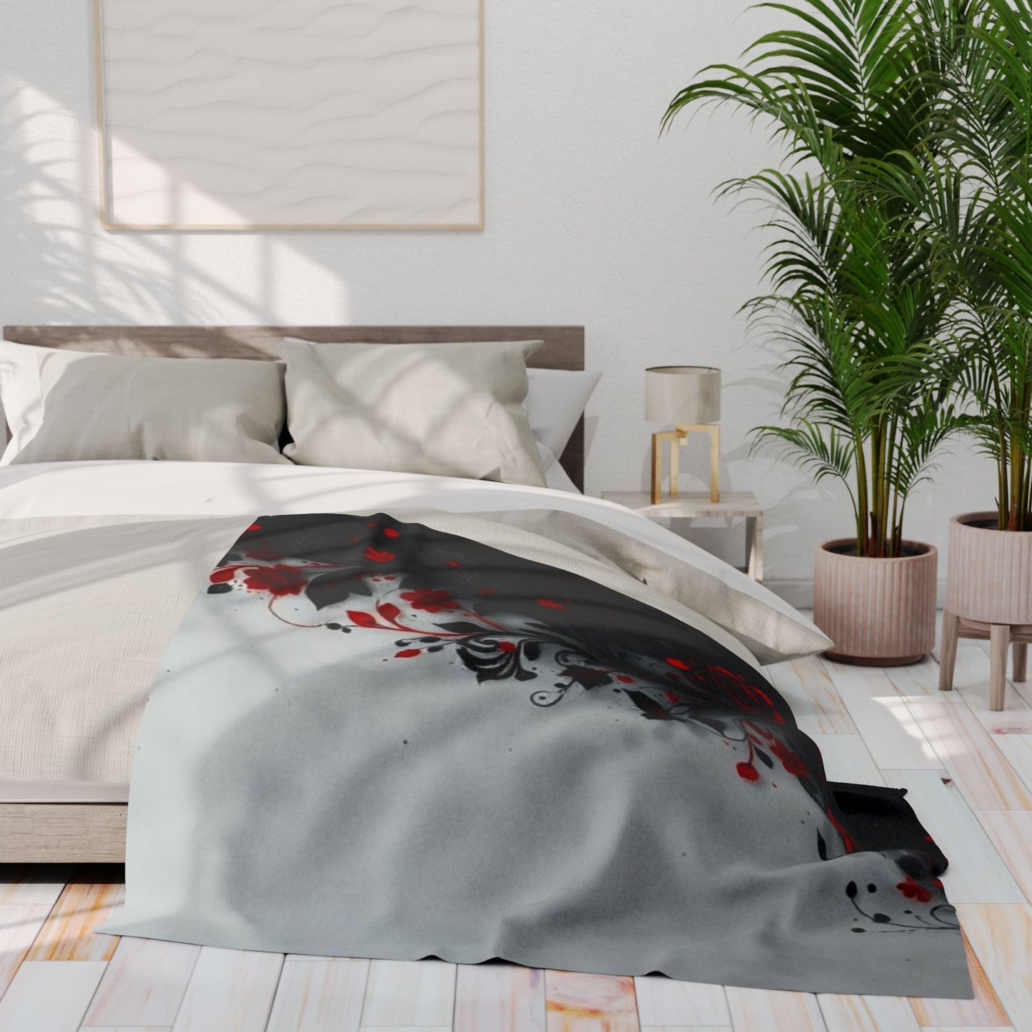 Arctic Fleece Blanket - Gothic Red Rose Floral Throw