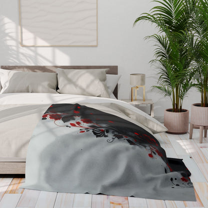 Arctic Fleece Blanket - Gothic Red Rose Floral Throw