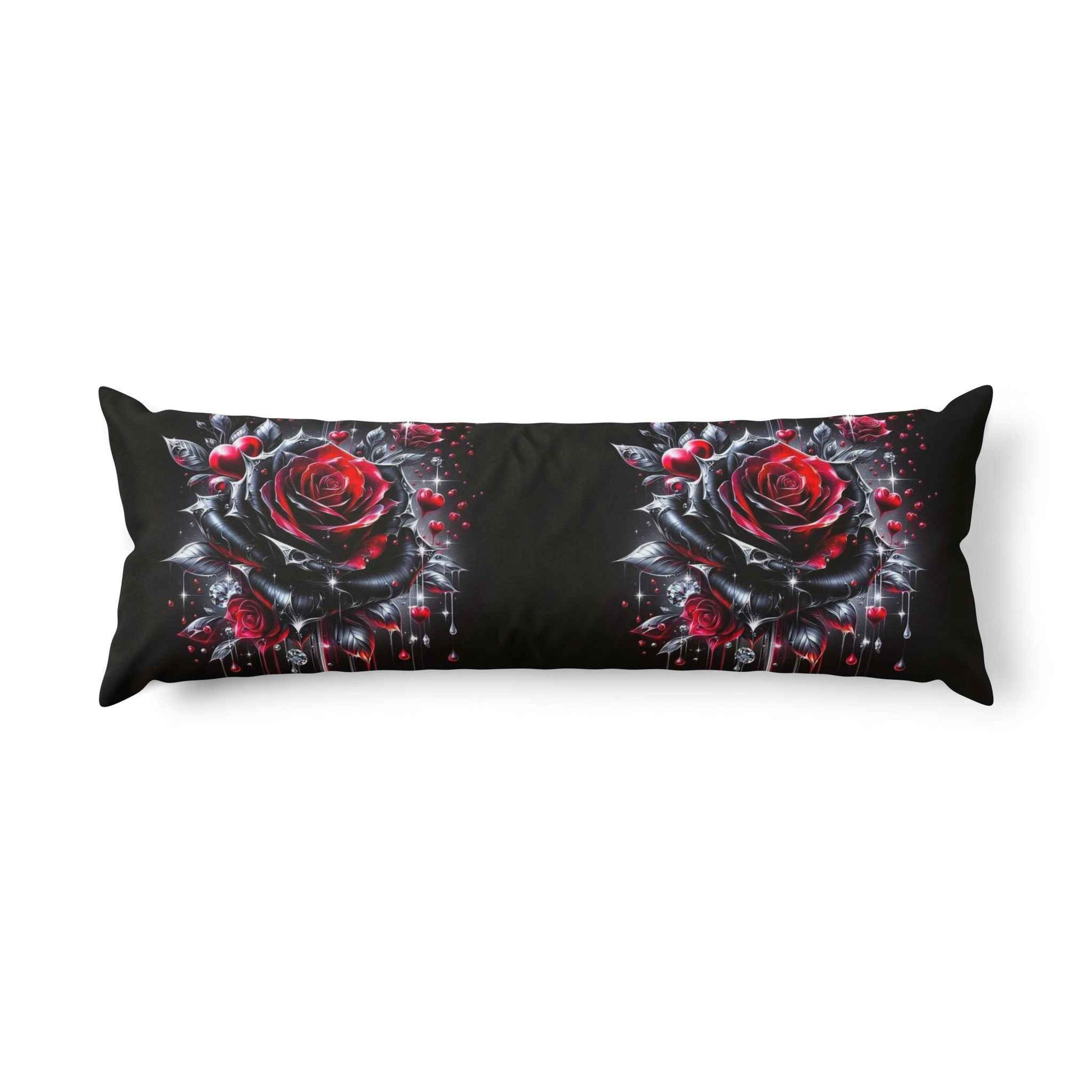 Gothic Red Rose Body Pillow — Dark Romantic Floral Bolster