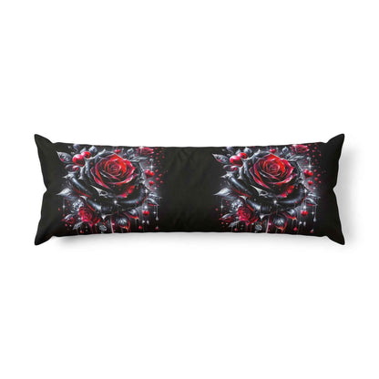 Gothic Red Rose Body Pillow — Dark Romantic Floral Bolster