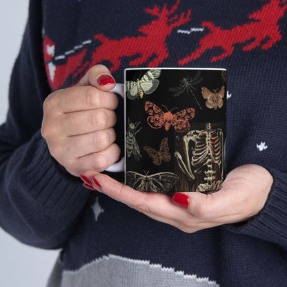 Gothic Insect Anatomy Mug — Skull, Skeleton & Moth Ceramic Coffee Cup (11oz/15oz)