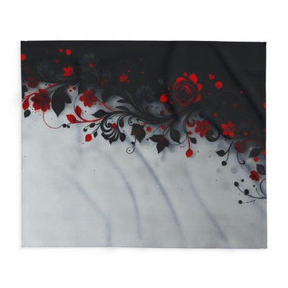Arctic Fleece Blanket - Gothic Red Rose Floral Throw