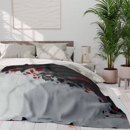 Arctic Fleece Blanket - Gothic Red Rose Floral Throw
