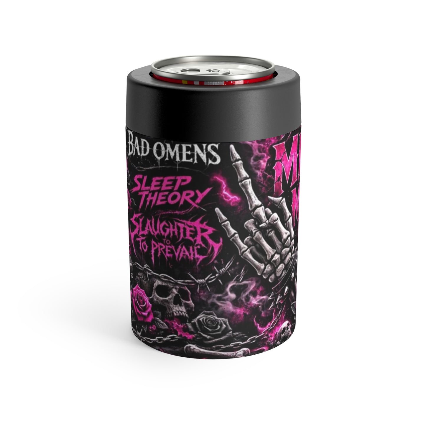 Can Holder - 'Metal Mama' Gothic Rock Can Cooler with Skull & Roses Design