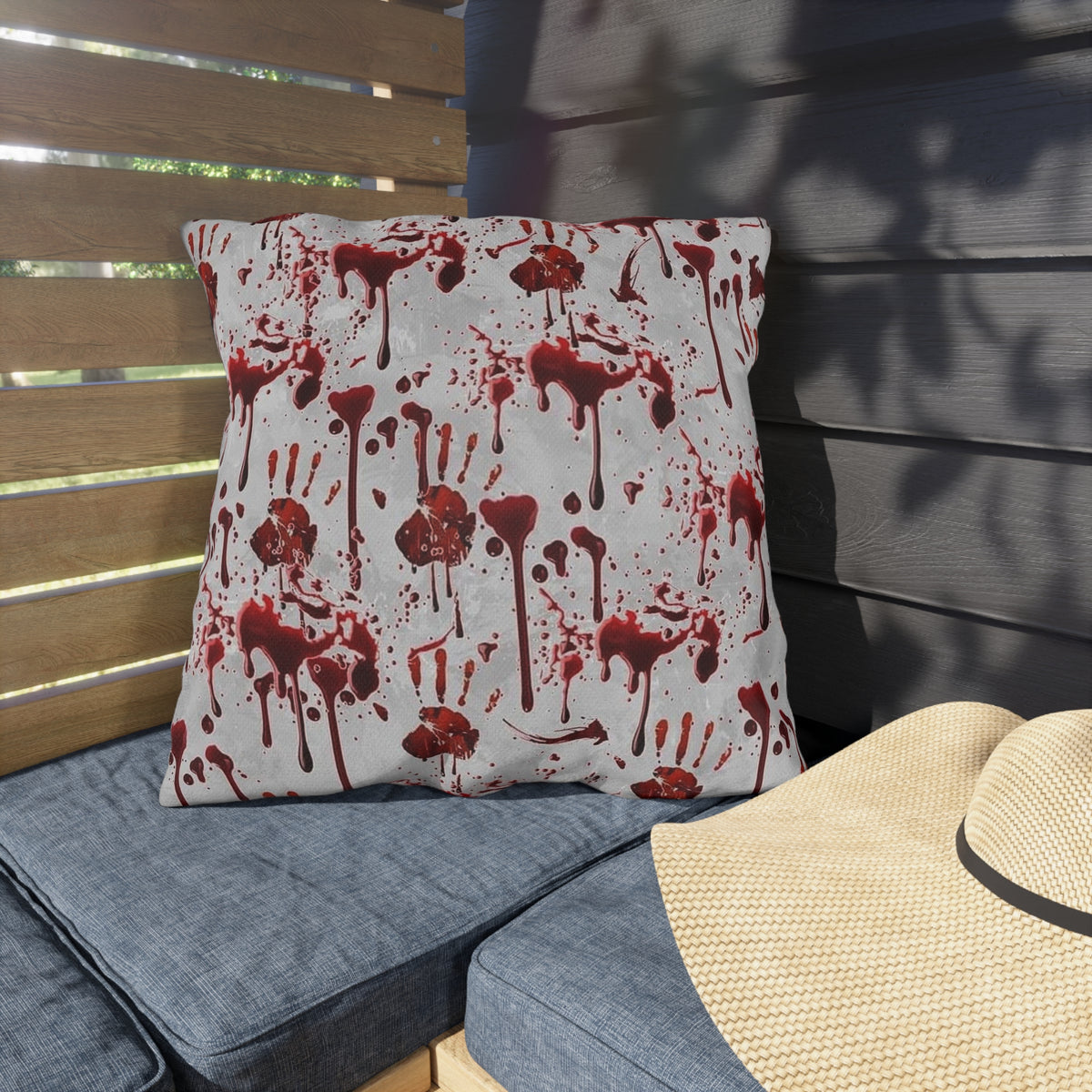 Bloody Handprint Outdoor Pillow — Halloween Horror Decorative Cushion