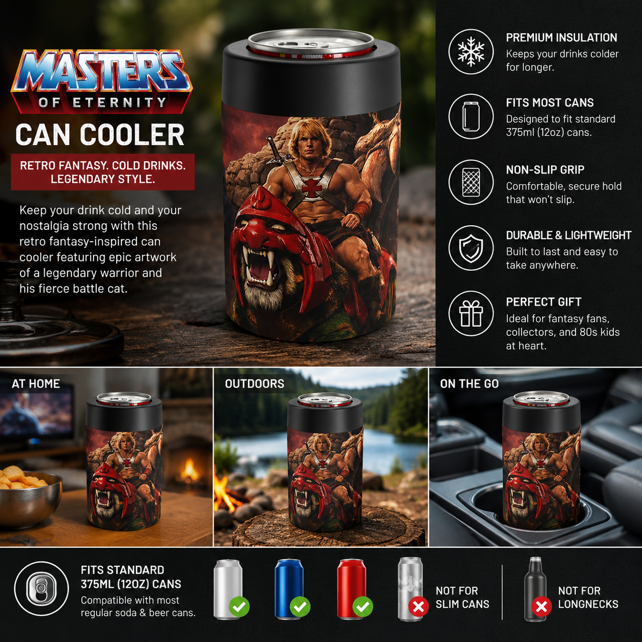 Masters of Eternity Can Cooler – Retro Fantasy Warrior Insulated Drink Holder